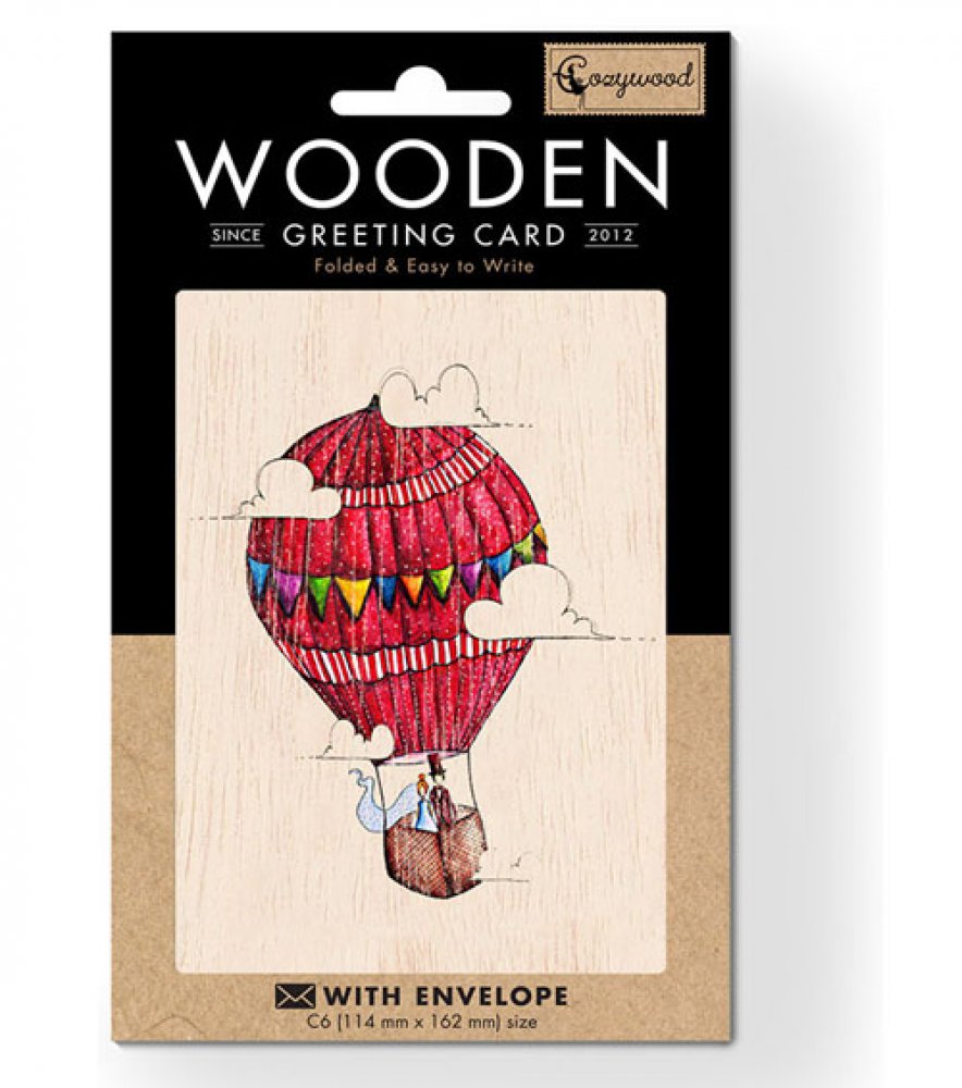Cozywood Ξύλινη Κάρτα Ζευγάρι Αερόστατο - 1