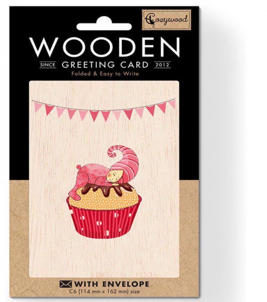 Cozywood Ξύλινη Κάρτα Ροζ Cupcake - 1