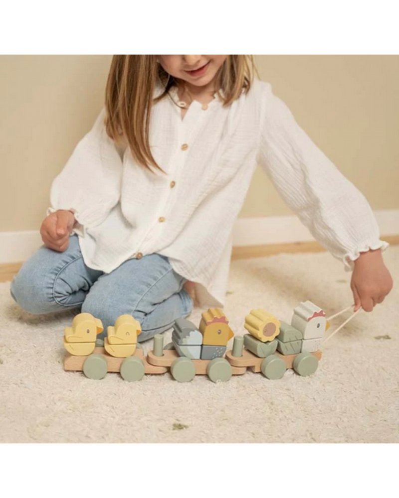 Little Dutch Ξύλινο Τρενάκι με Άσκηση Λεπτής Κίνησης Κοτοπουλάκι Little Farm FSC - 2