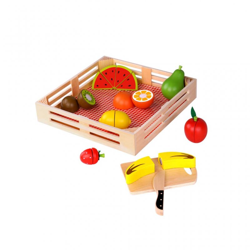 Tooky Toy Ξύλινα Φρούτα με Ξύλο Κοπής και Δίσκο
