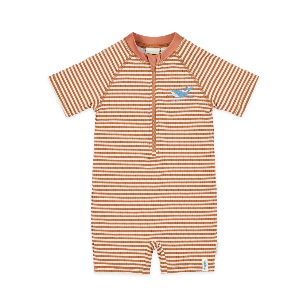 Little Dutch Ολόσωμο Κοντομάνικο Μαγιό Ocean Brown Stripes 6-12 μηνών - 1