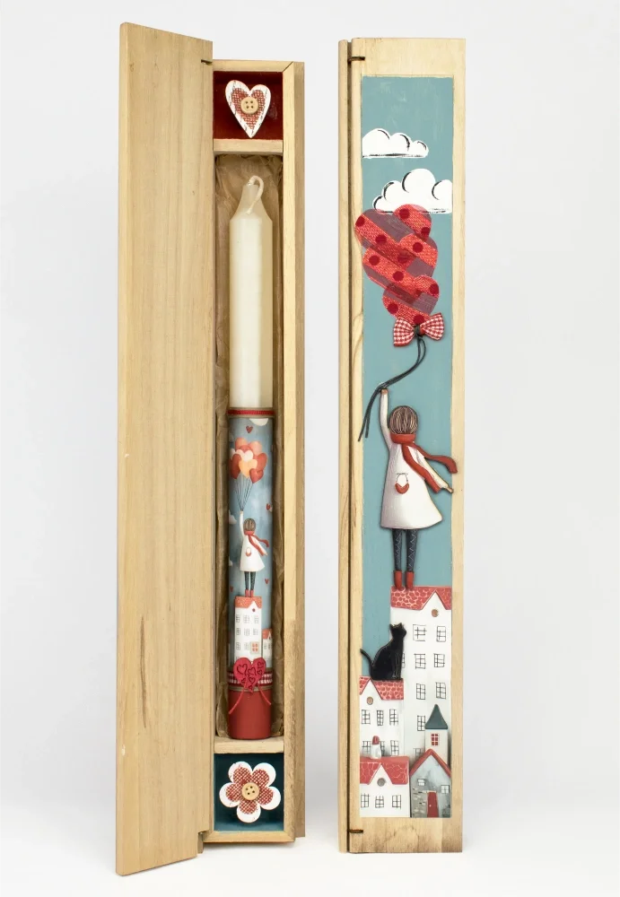 Λαμπάδα Στρογγυλή Ξύλινη Κασετίνα Κορίτσι Λευκό - 1