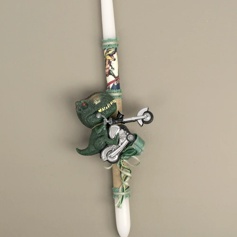 Λαμπάδα Στρογγυλή Δεινόσαυρος σε Μηχανάκι - 1