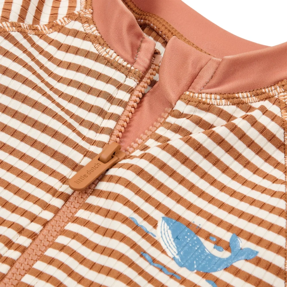 Little Dutch Ολόσωμο Κοντομάνικο Μαγιό Ocean Brown Stripes 6-12 μηνών - 3