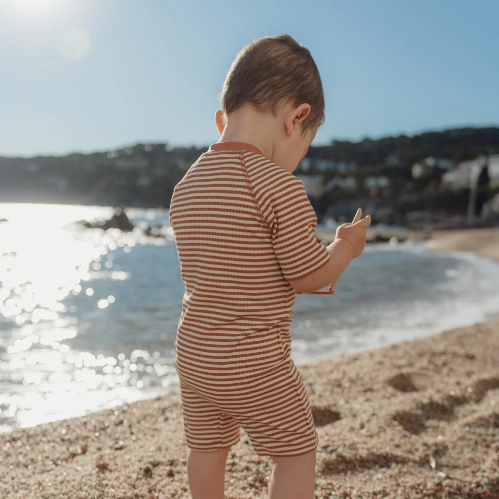 Little Dutch Ολόσωμο Κοντομάνικο Μαγιό Ocean Brown Stripes 6-12 μηνών - 6