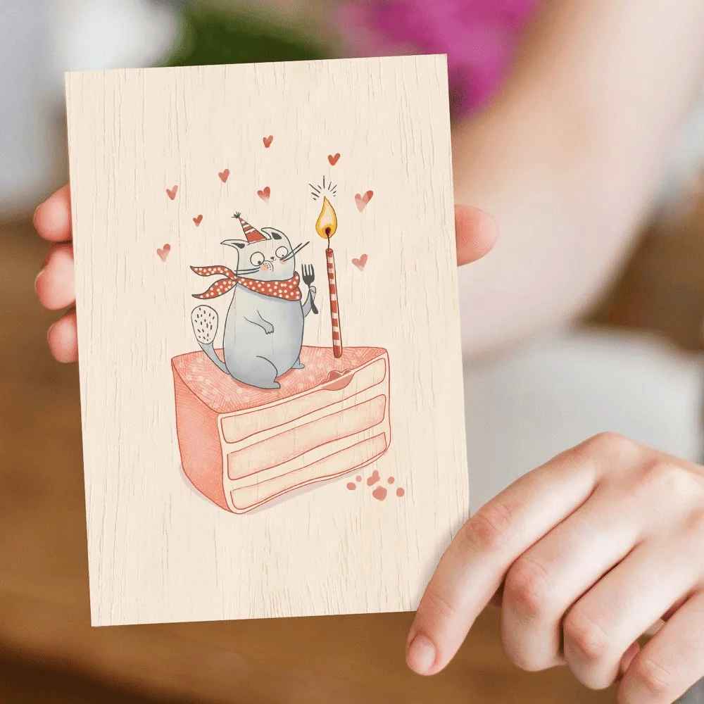 Cozywood Ξύλινη Κάρτα Cat and Cake - 3