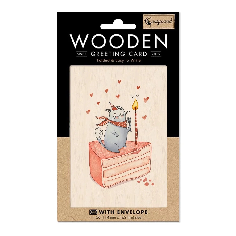 Cozywood Ξύλινη Κάρτα Cat and Cake - 1