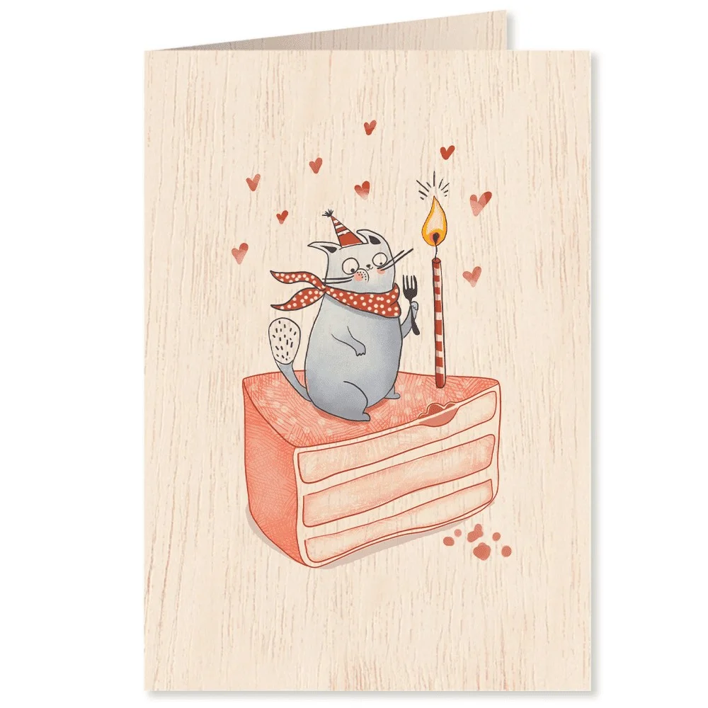 Cozywood Ξύλινη Κάρτα Cat and Cake - 2