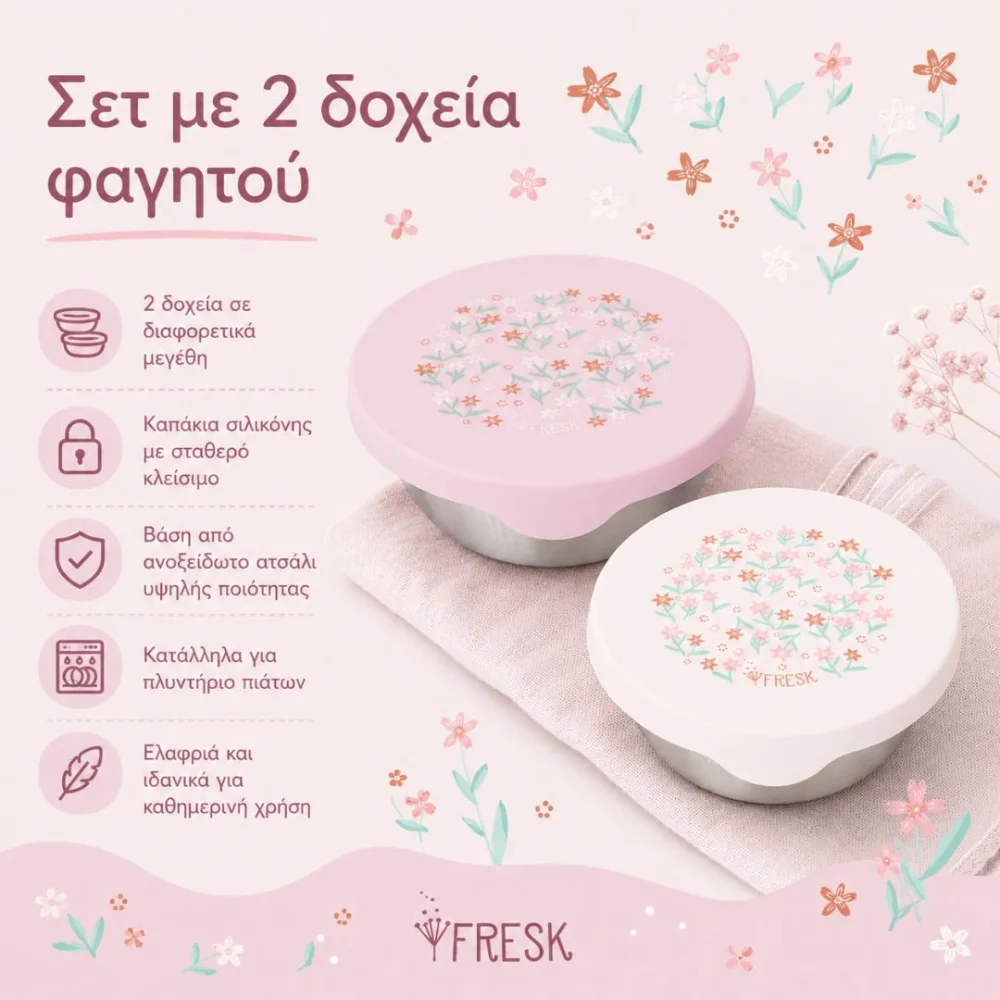 Fresk Σετ 2 Δοχεία Φαγητού με Καπάκι Σιλικόνης Garden Flowers - 4