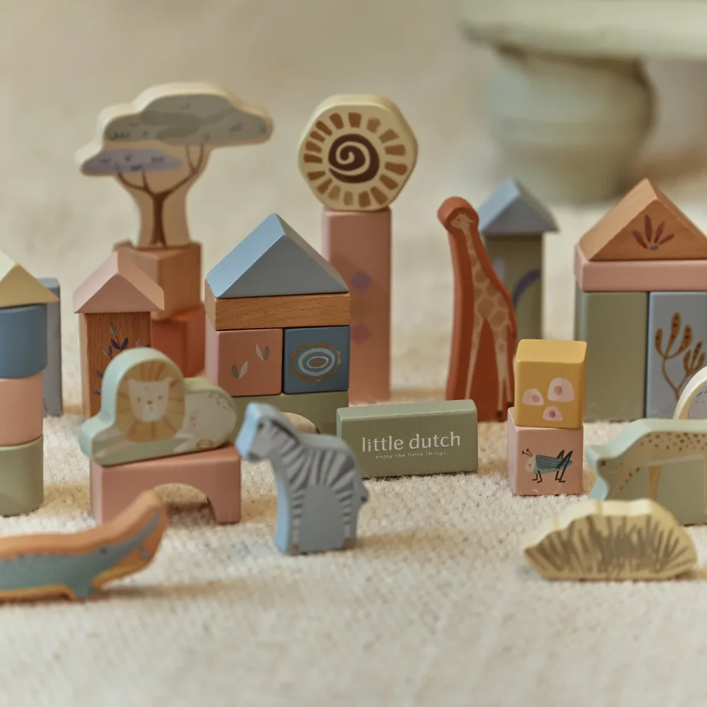 Little Dutch Σετ Ξύλινα Τουβλάκια Safari Friends - 4