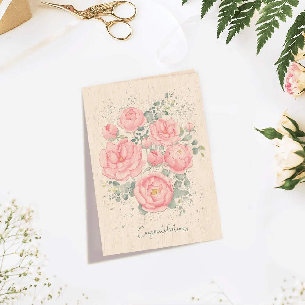 Cozywood Ξύλινη Κάρτα Pink Peonies - 4