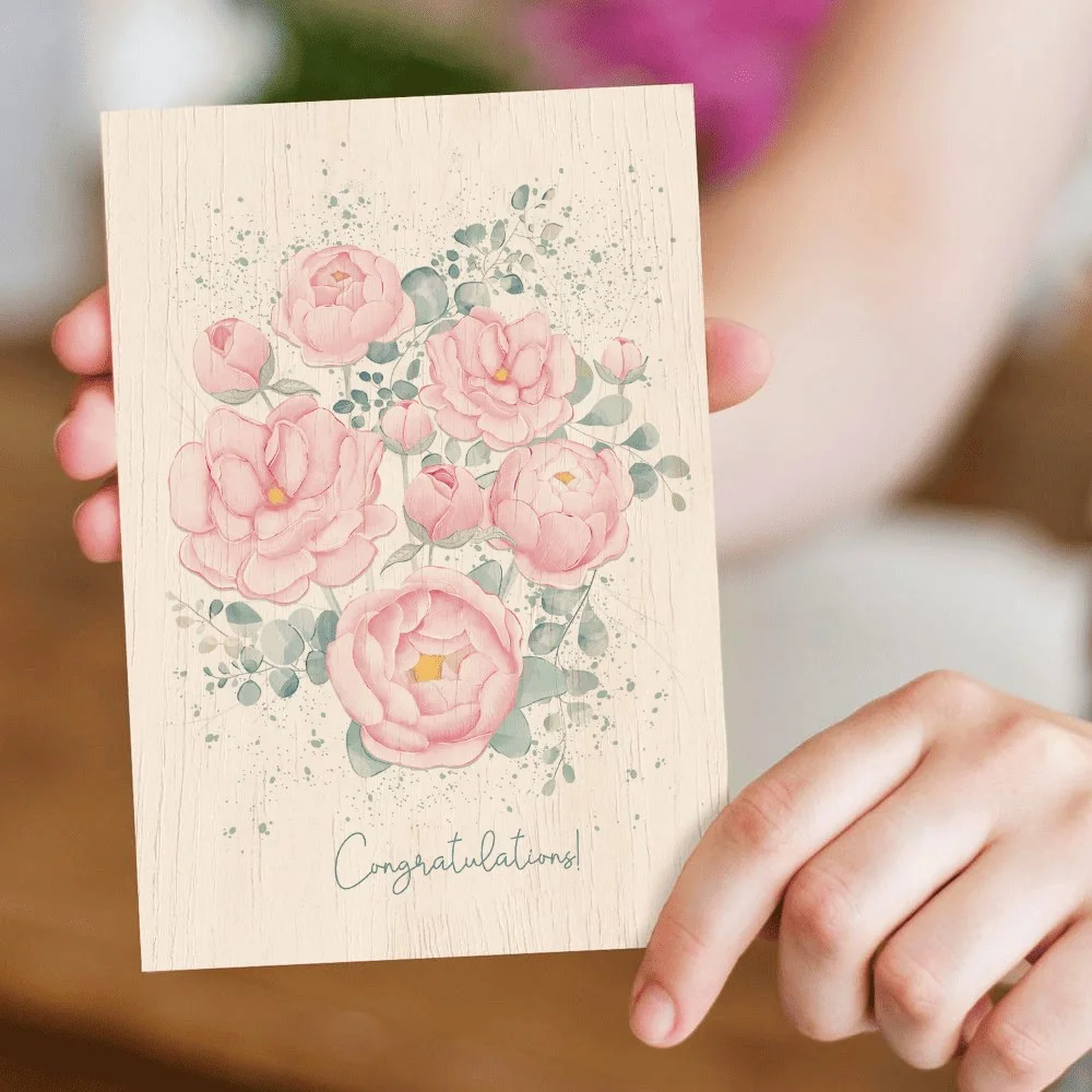 Cozywood Ξύλινη Κάρτα Pink Peonies - 3