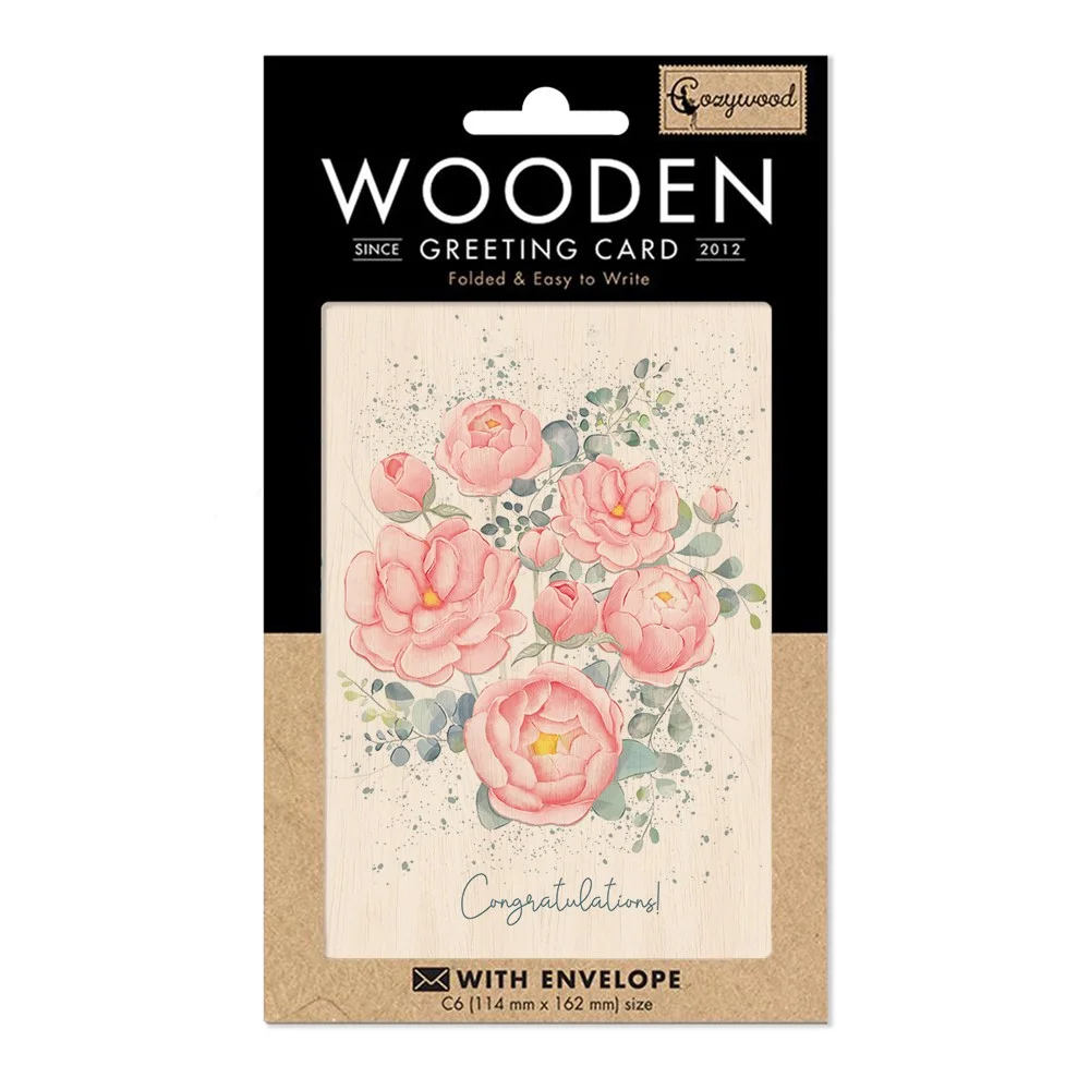 Cozywood Ξύλινη Κάρτα Pink Peonies - 1