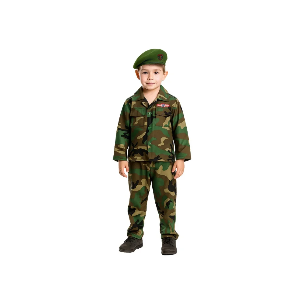 Αποκριάτικη Παιδική Στολή Στρατιώτης Πράσινος Μπερές Νο 9-10 ετών - 1