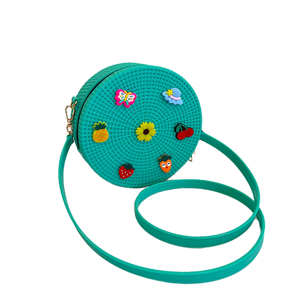 Τσάντα Ώμου Στρογγυλή με 7 Αποσπώμενα Pins Τιρκουαζ - 1