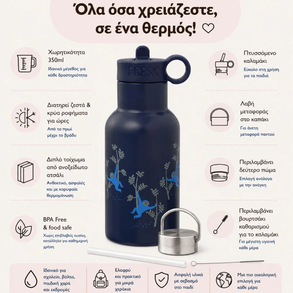 Fresk Θερμός με Καλαμάκι και Διπλό Τοίχωμα από Ανοξείδωτο Ατσάλι Monkey 350ml - 4