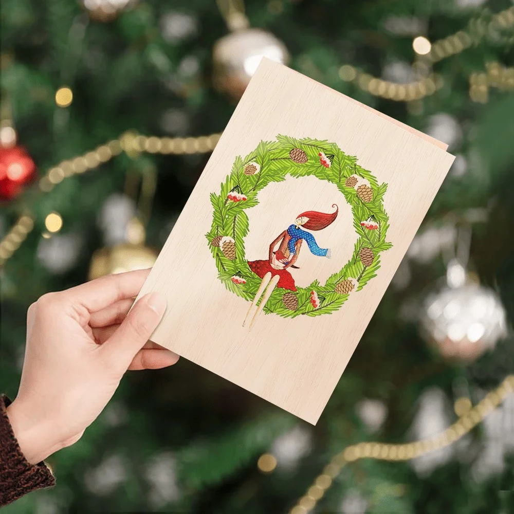 Cozywood Ξύλινη Χριστουγεννιάτικη Κάρτα Wreath - 3