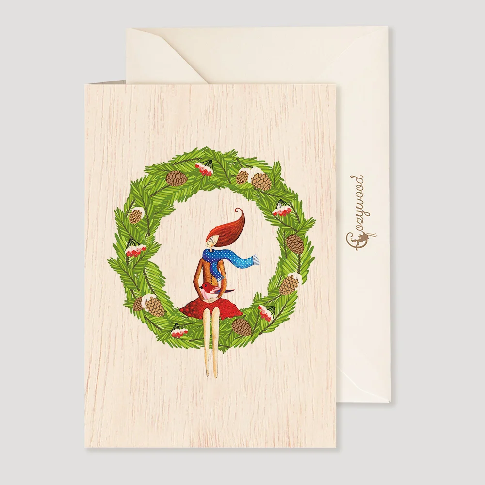 Cozywood Ξύλινη Χριστουγεννιάτικη Κάρτα Wreath - 5