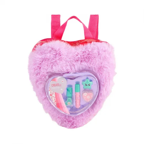 Create it! Γούνινη Τσάντα Πλάτης με Σετ Μακιγιάζ Μωβ Love