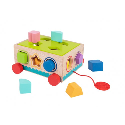 Tooky toy Ξύλινο Συρόμενο Καρότσι με Σχήματα - 1
