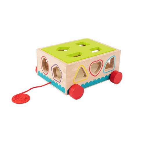 Tooky toy Ξύλινο Συρόμενο Καρότσι με Σχήματα - 2