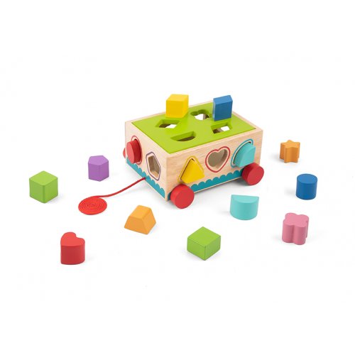 Tooky toy Ξύλινο Συρόμενο Καρότσι με Σχήματα - 4