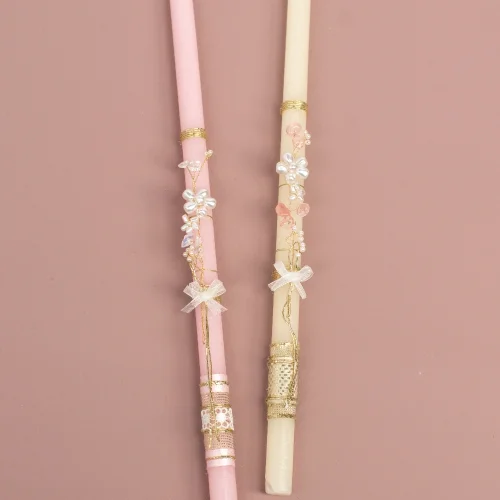 Λαμπάδα Στρογγυλή Μίνι Χάντρινο Λουλούδι